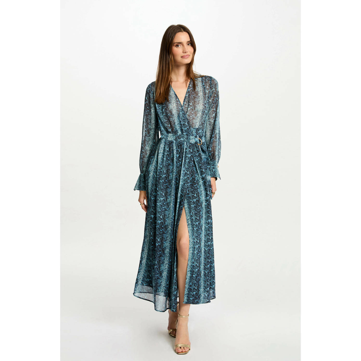 Morgan semi-transparante maxi jurk met all over print blauw donkerblauw