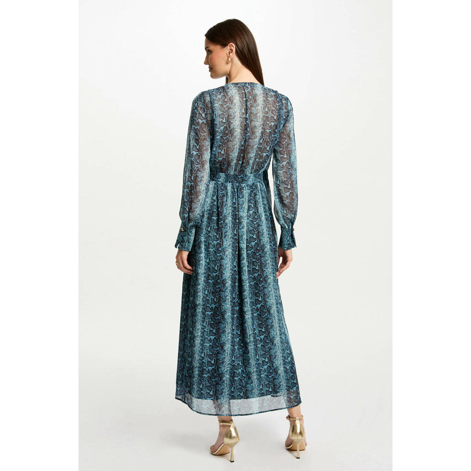 Morgan semi-transparante maxi jurk met all over print blauw donkerblauw
