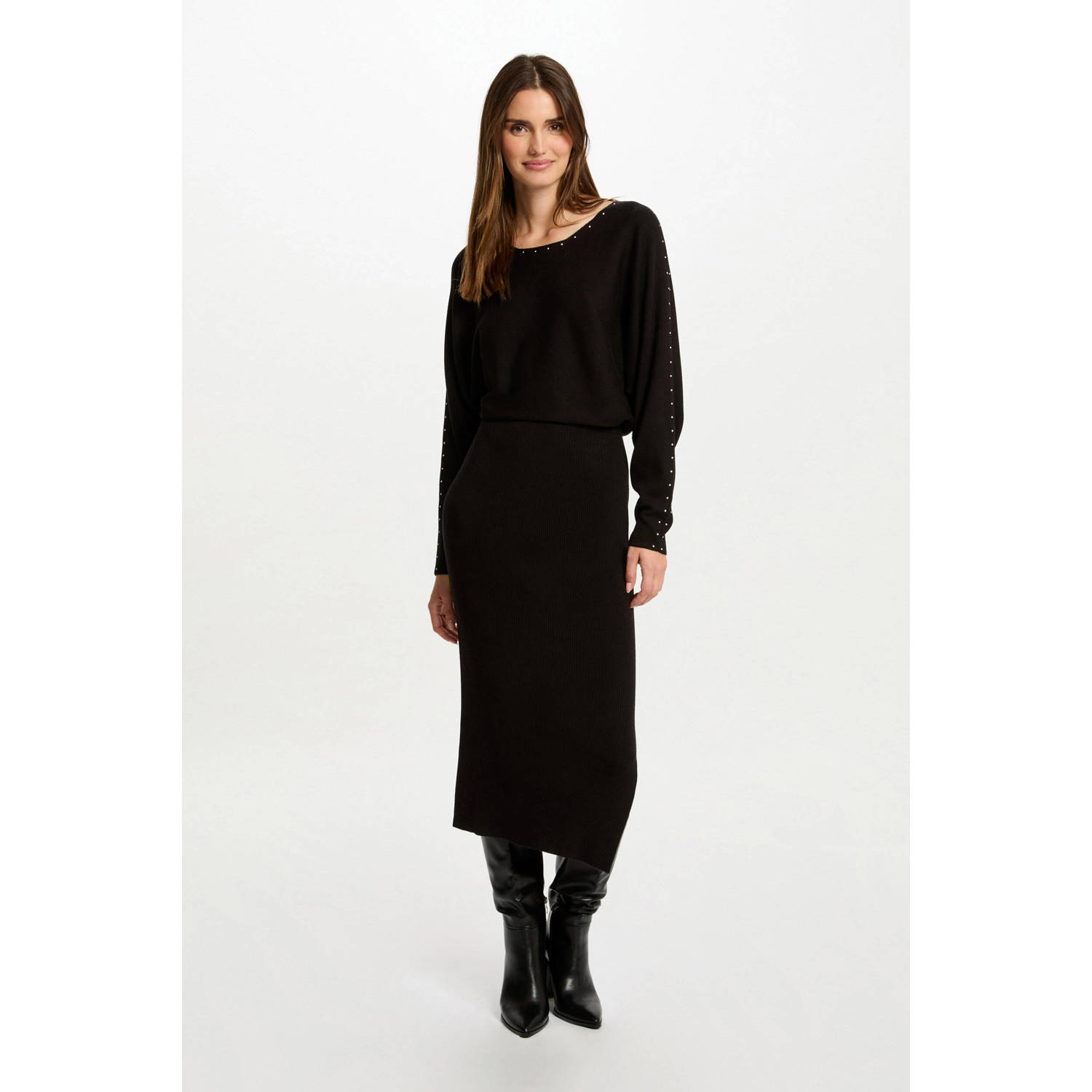 Morgan midi jurk rib gebreid zwart