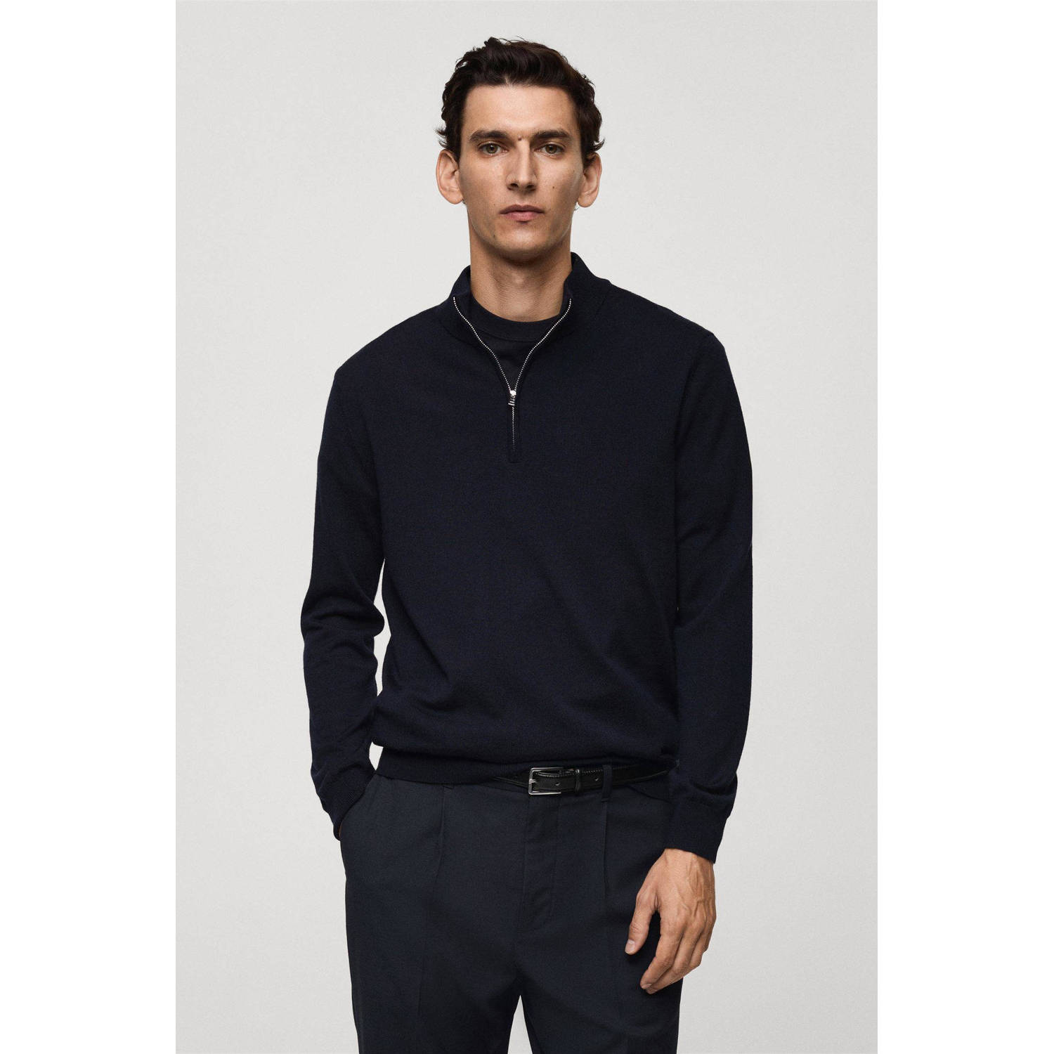 Mango Man wollen gebreide trui donkerblauw