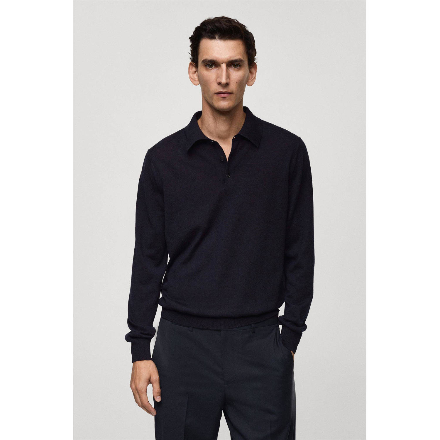 Mango Man wollen gebreide trui donkerblauw