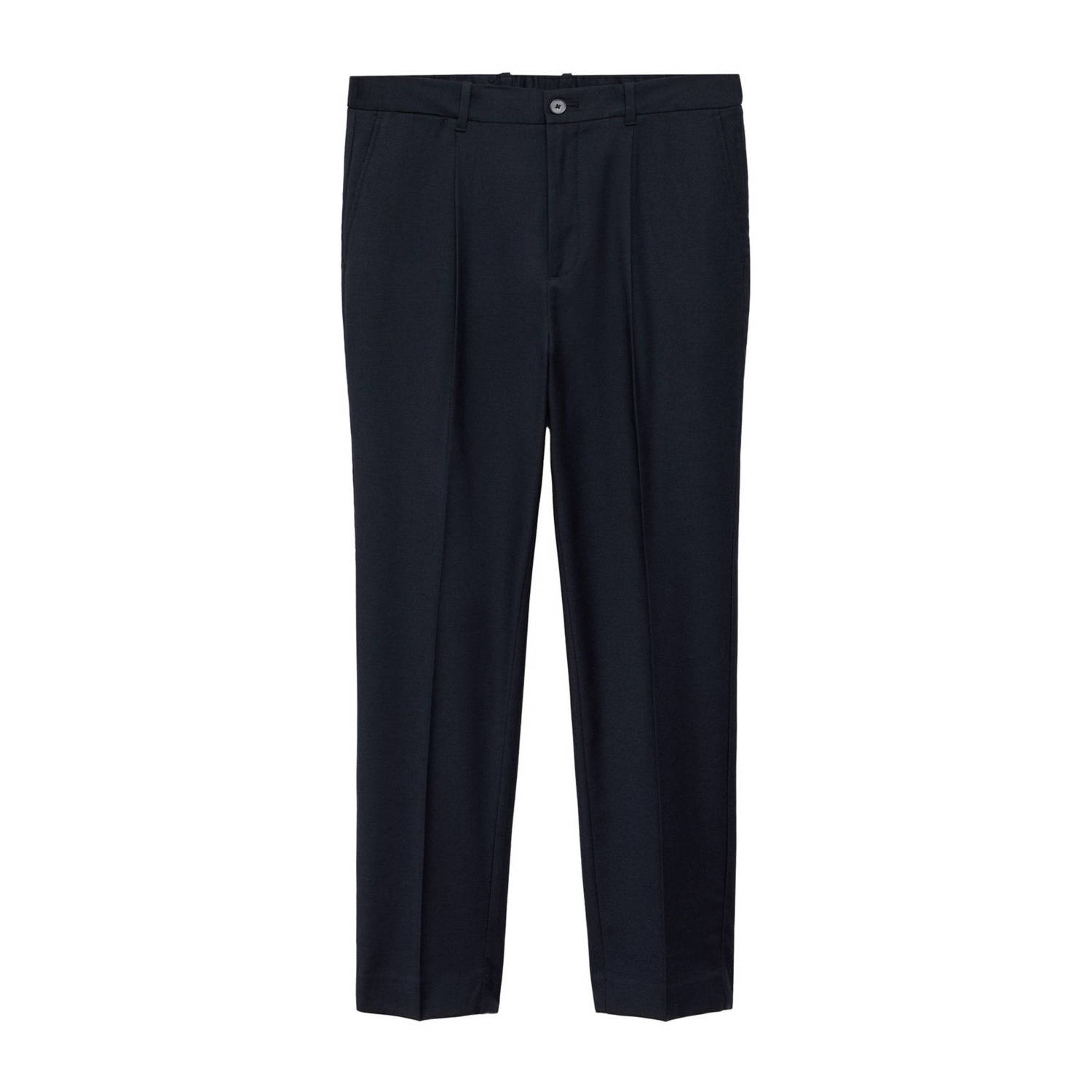 Mango Man slim fit pantalon met wol donkerblauw