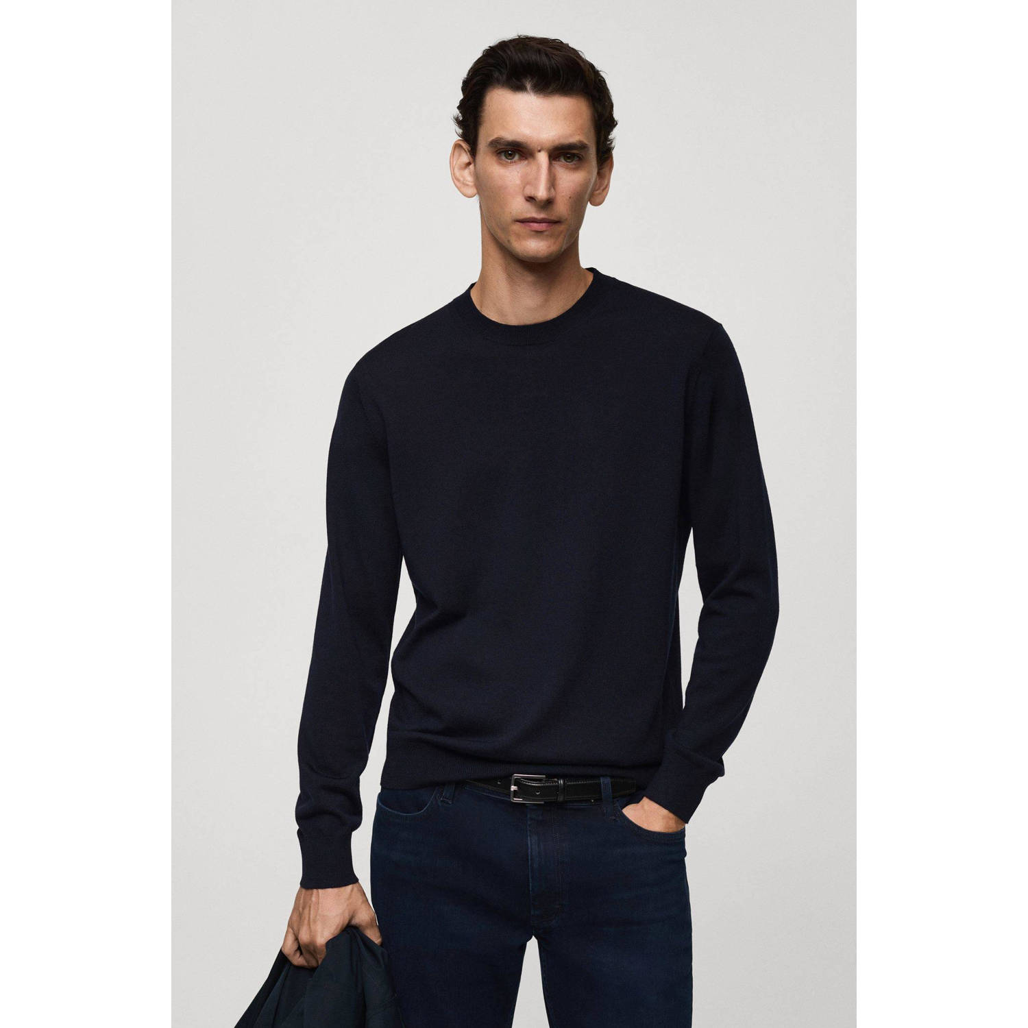 Mango Man wollen gebreide trui donkerblauw