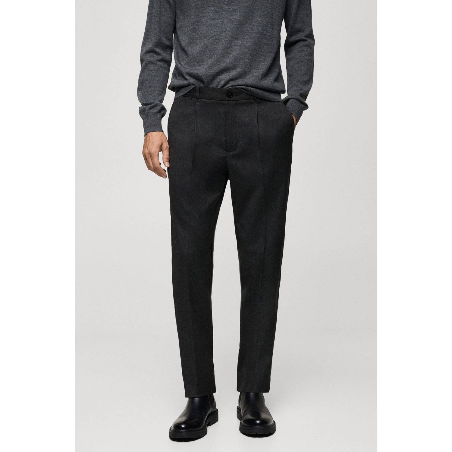 Mango Man slim fit pantalon met wol donkergrijs