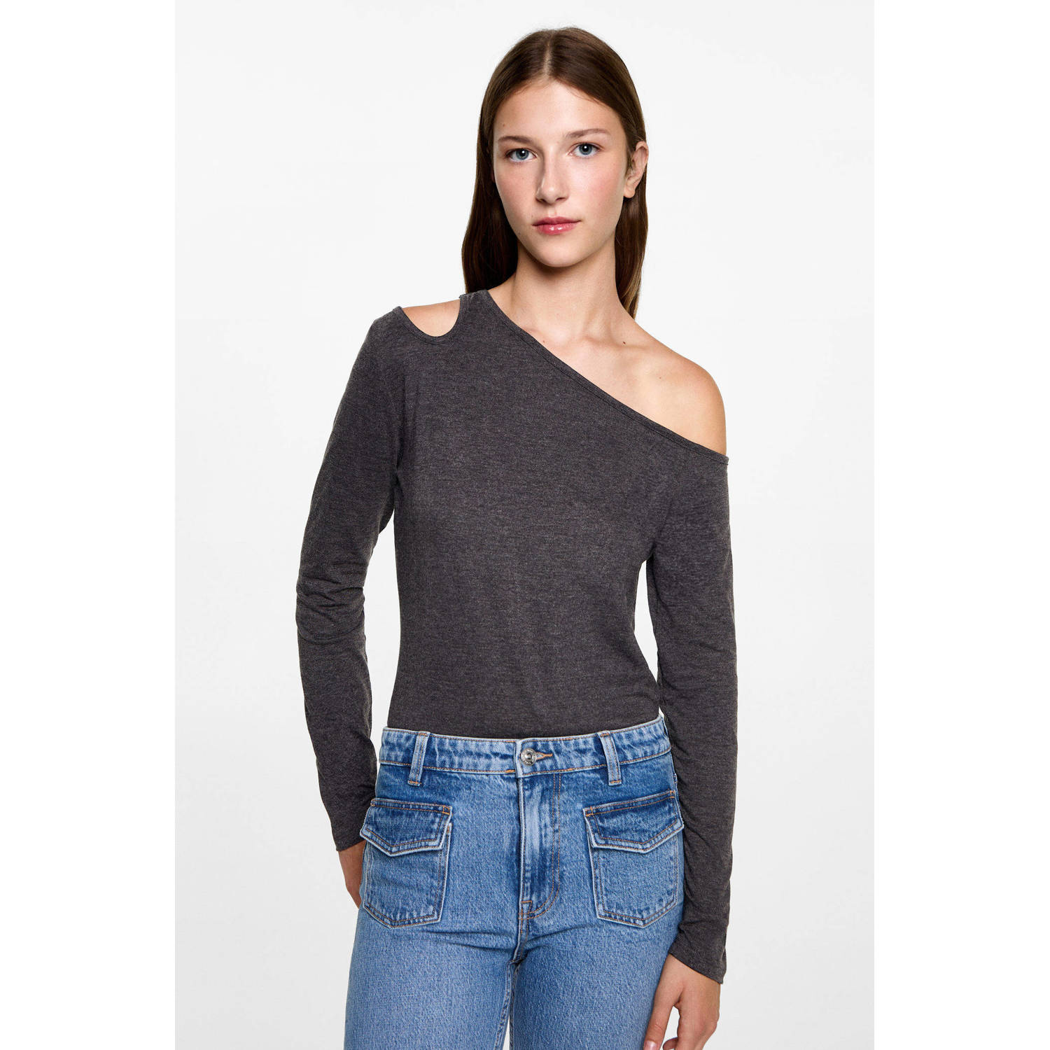 MANGO TEEN one shoulder top donkergrijs