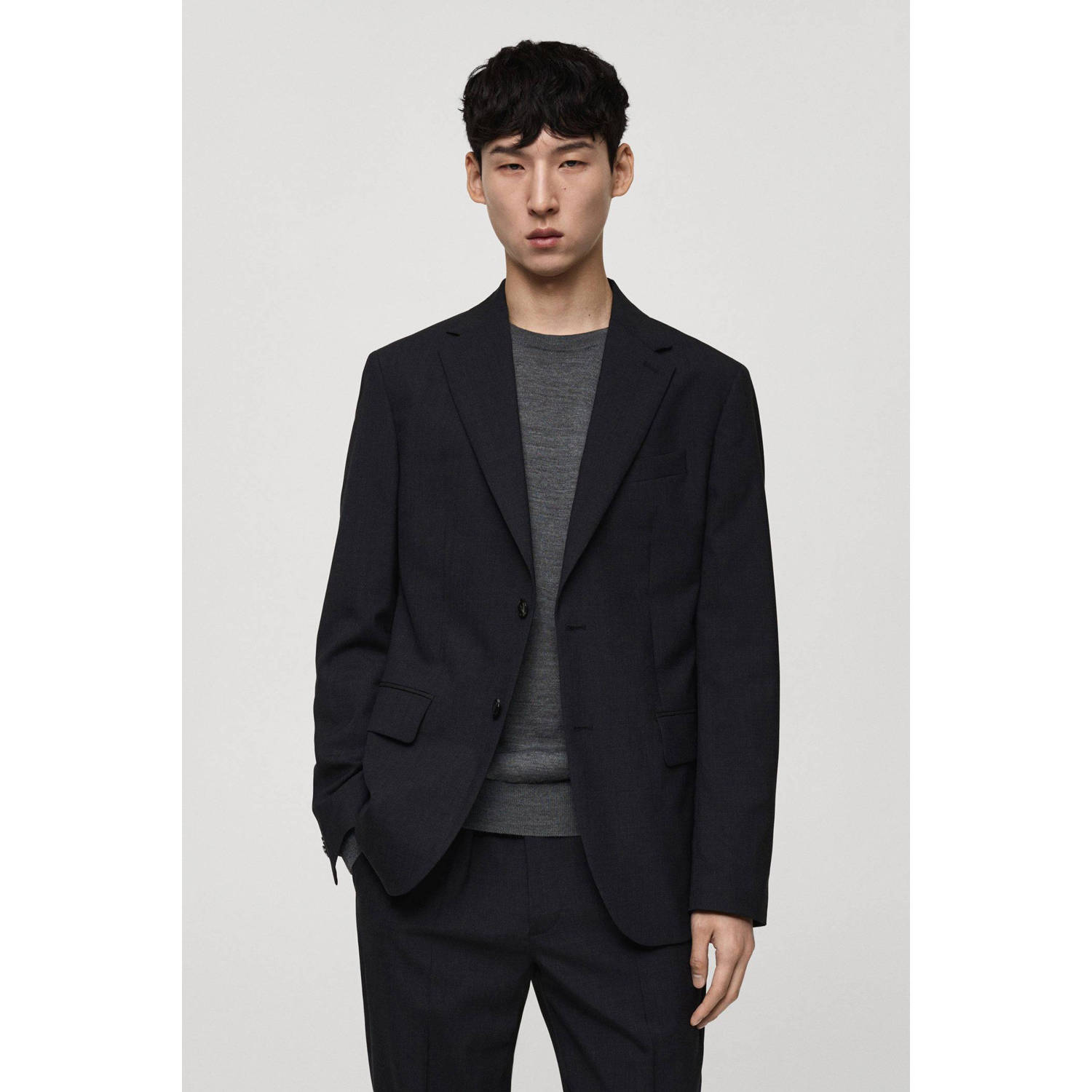 Mango Man wollen colbert grijs