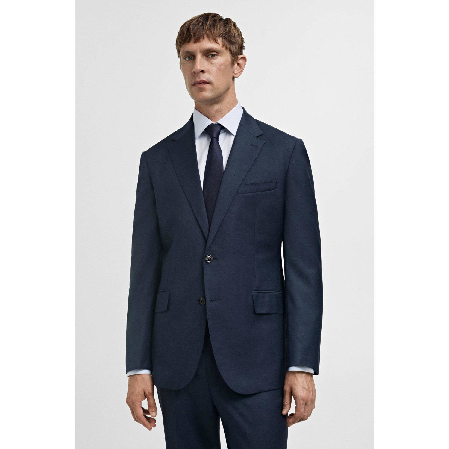 Mango Man wollen colbert donkerblauw