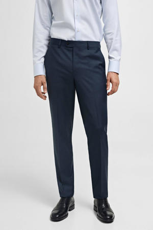 wollen slim fit pantalon donkerblauw