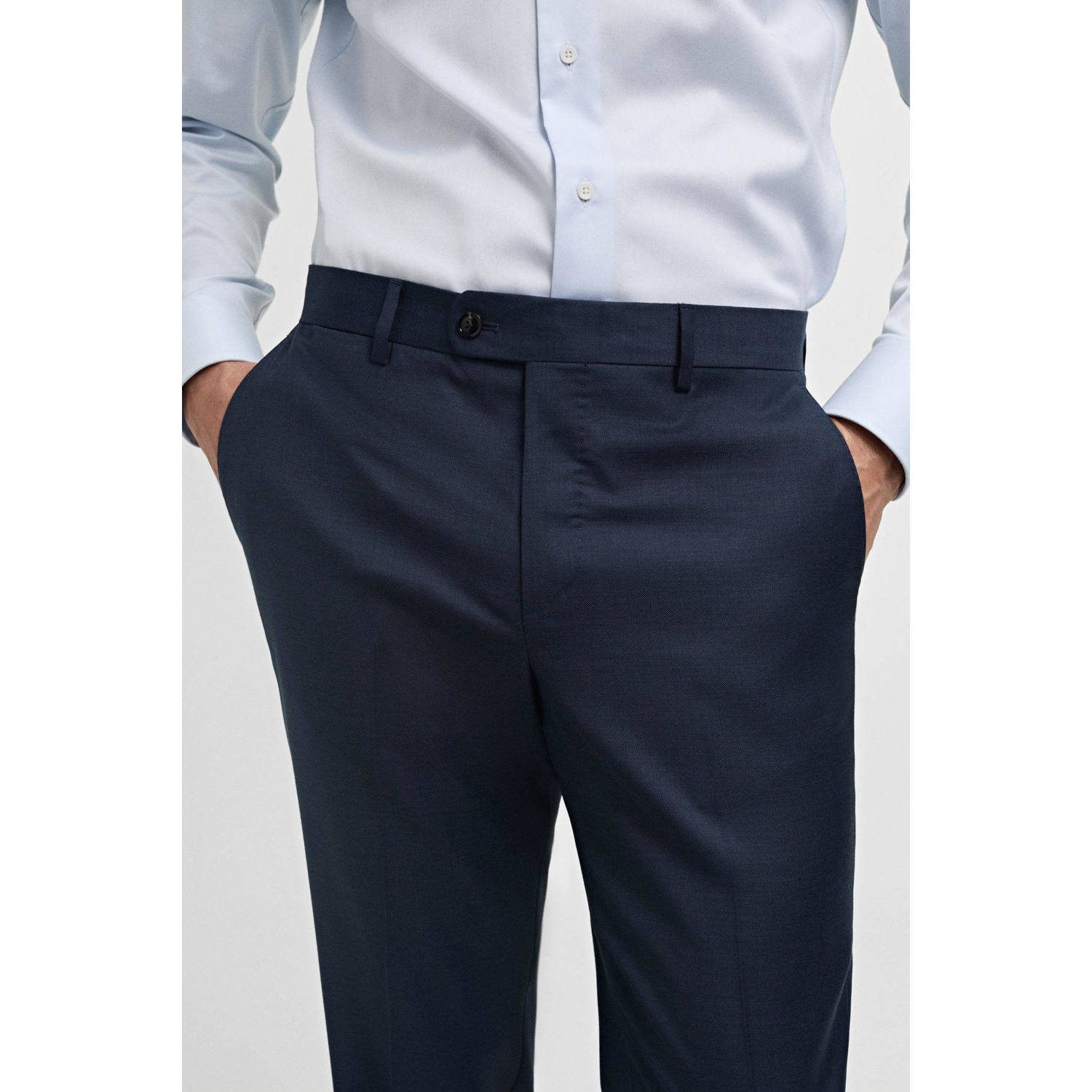 Mango Man wollen slim fit pantalon donkerblauw