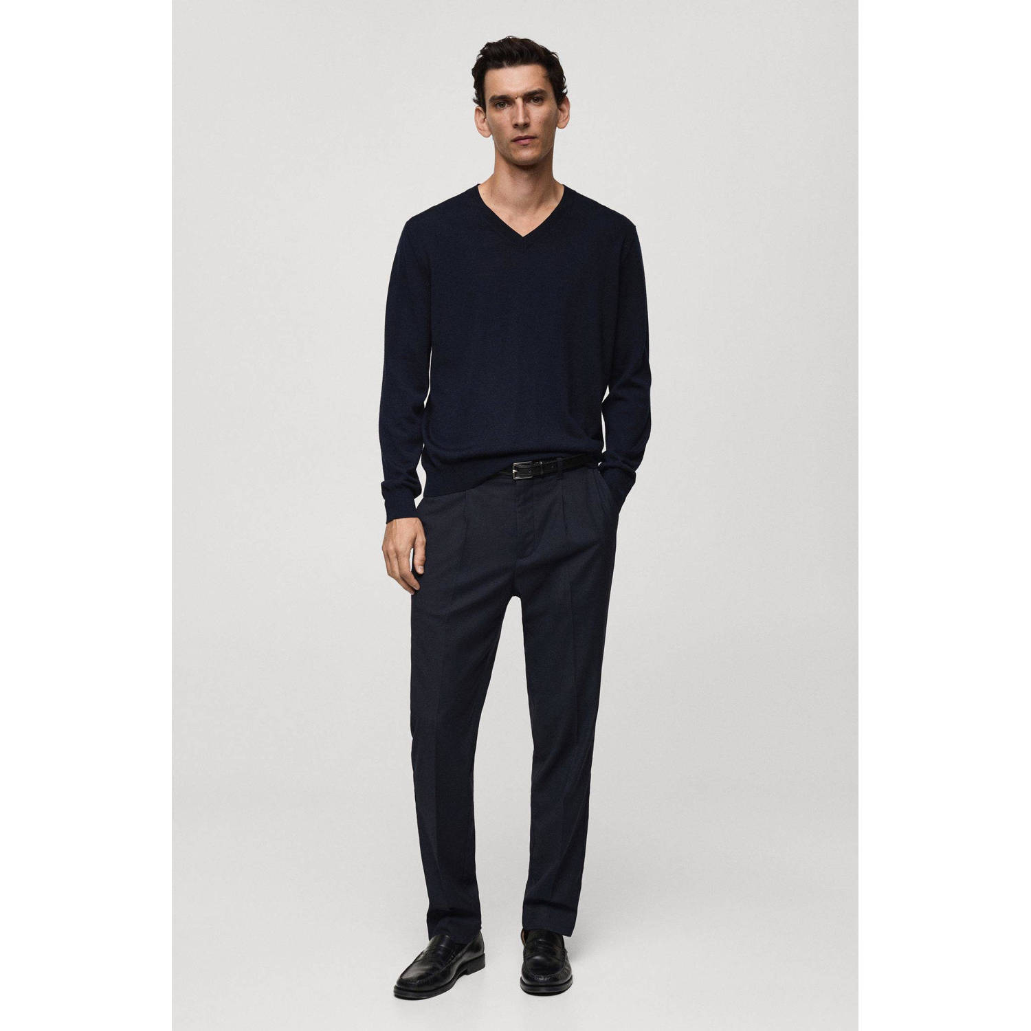 Mango Man wollen gebreide trui donkerblauw
