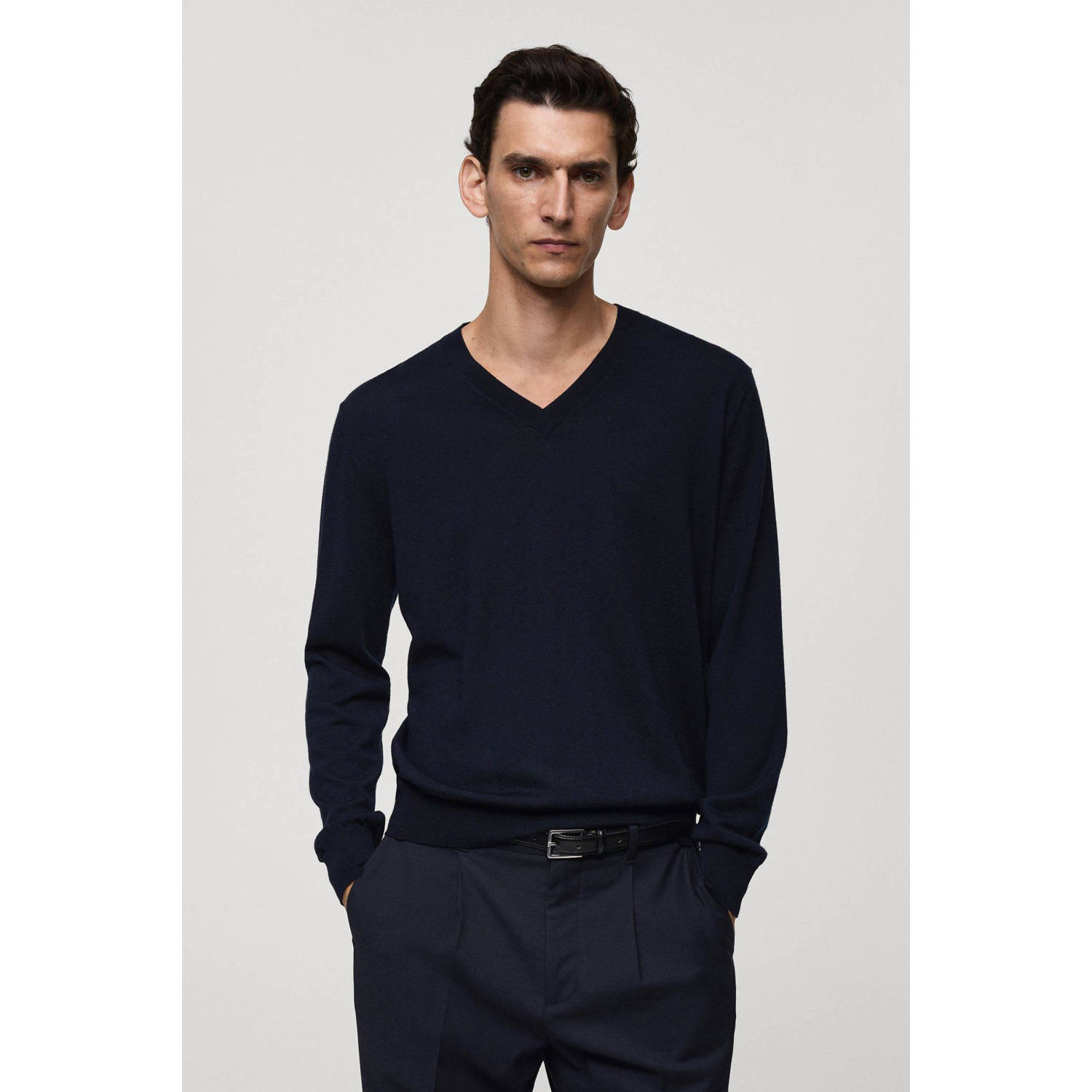 Mango Man wollen gebreide trui donkerblauw