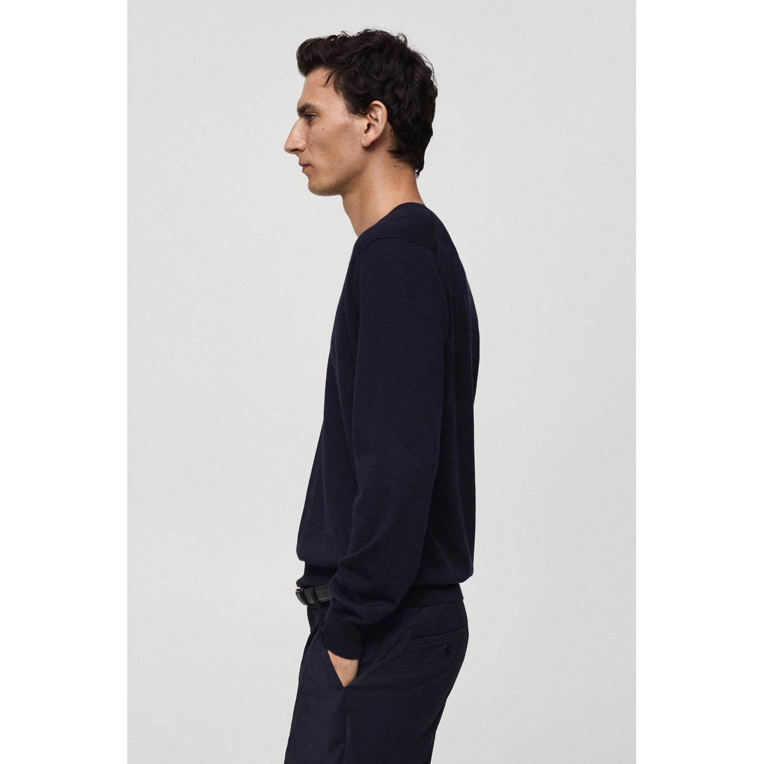 Mango Man wollen gebreide trui donkerblauw