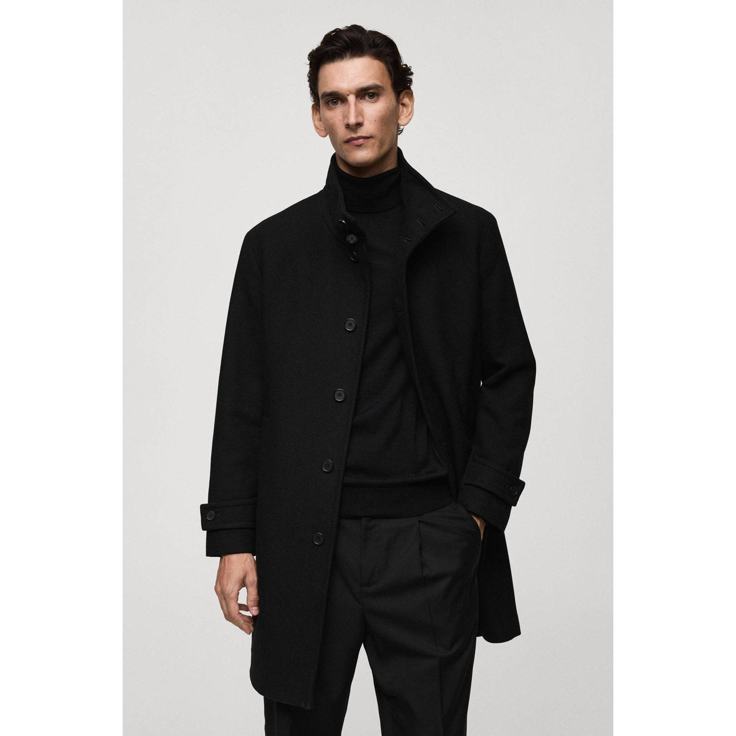 Mango Man trenchcoat met wol zwart