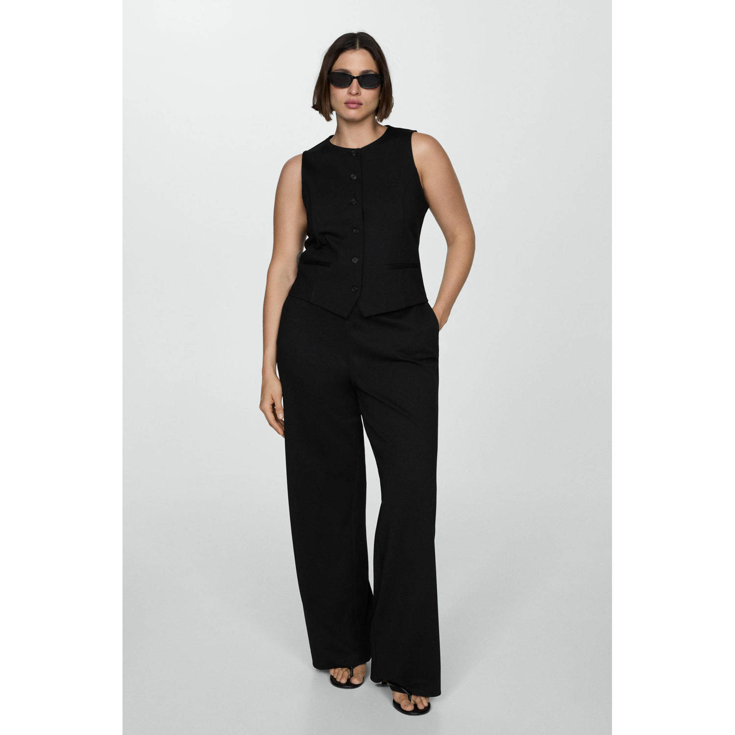 Mango wide leg pantalon zwart