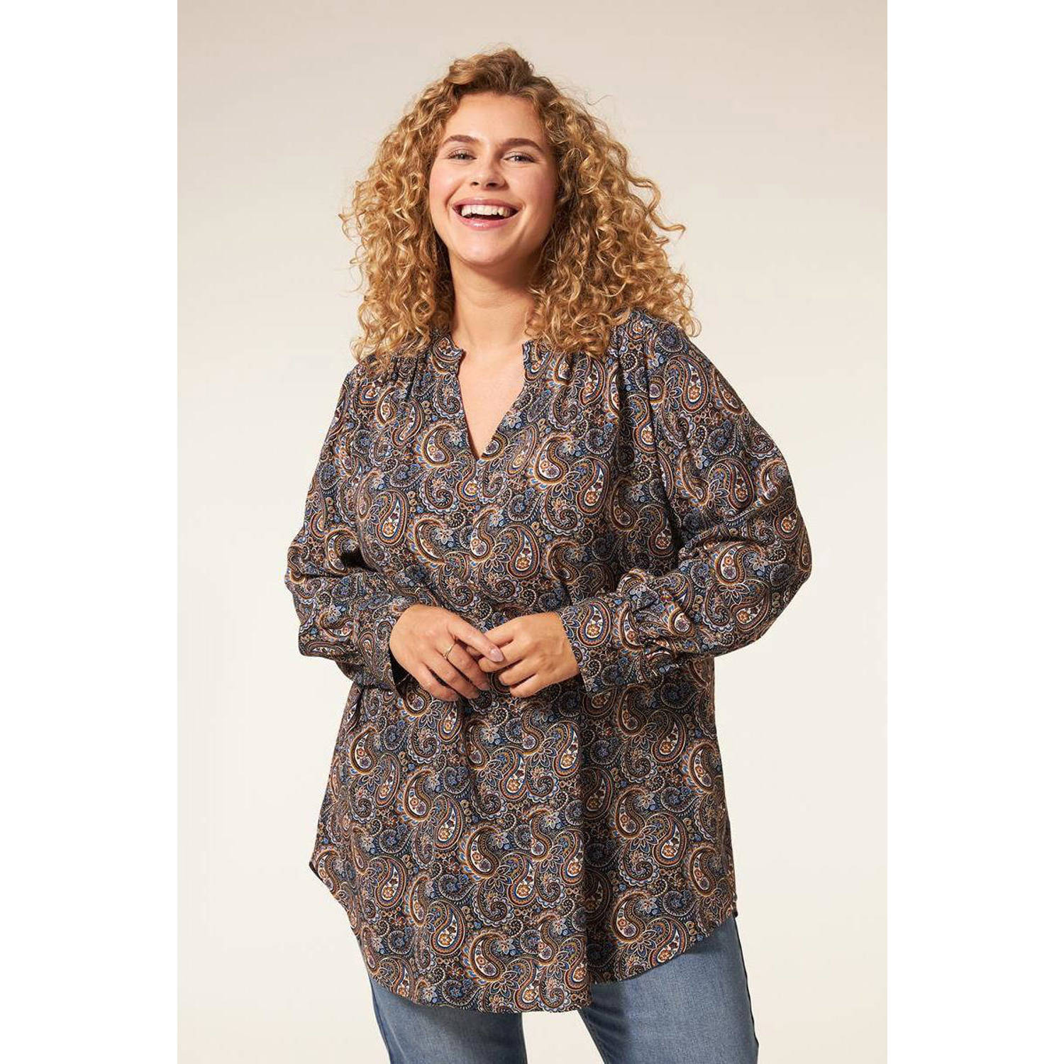 Miss Etam Plus tuniek Callie met paisley bruin blauw