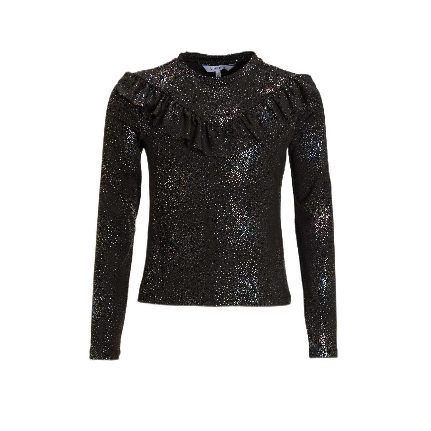 Anytime longsleeve met ruffle zwart