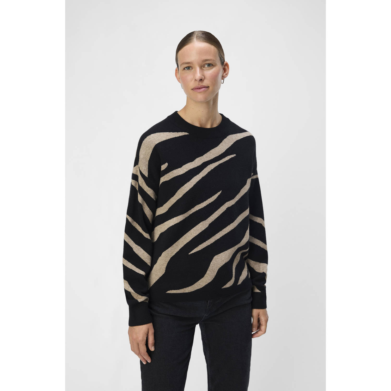 OBJECT Dames Truien & Vesten Objray Lo L s Knit Pullover Aop Zwart