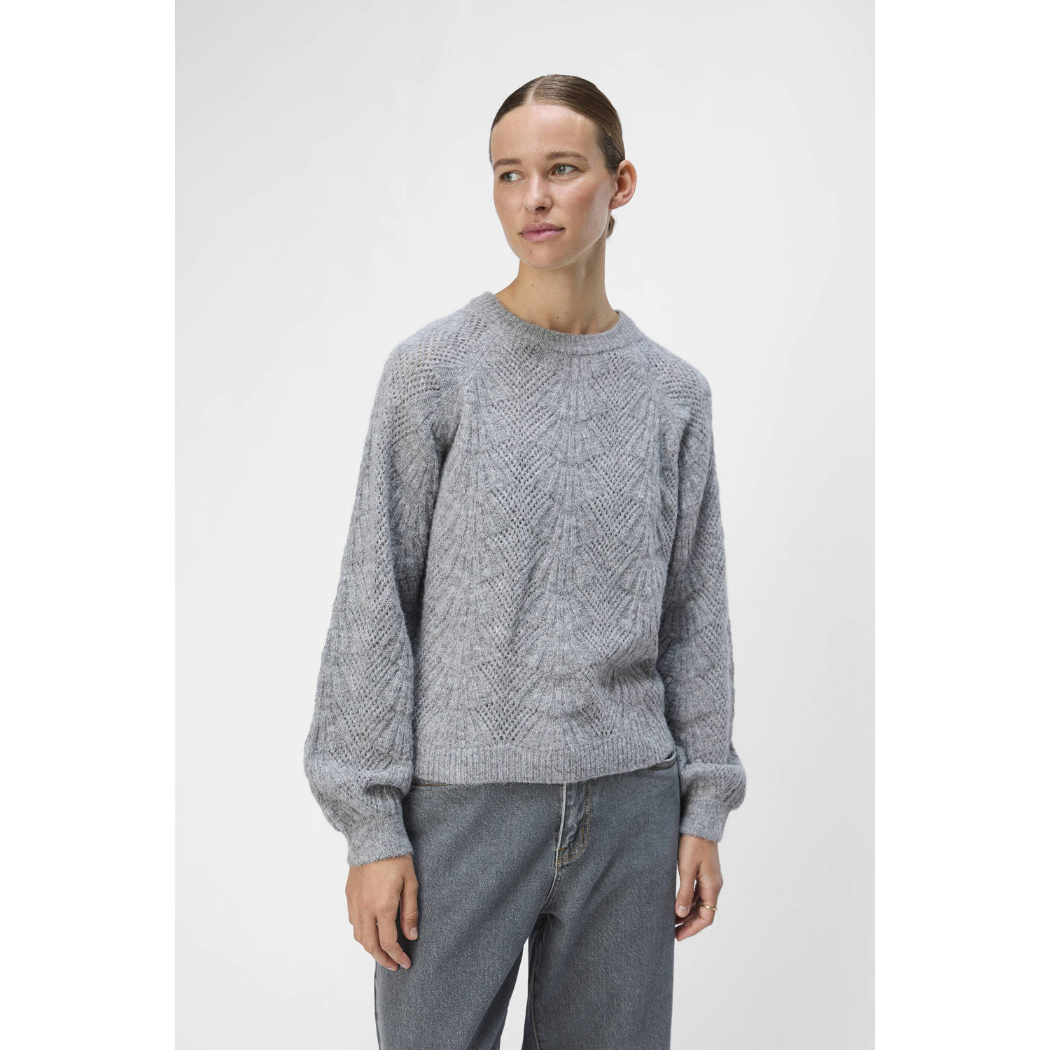 OBJECT Dames Truien & Vesten Objflora Re L s Knit Pullover Grijs