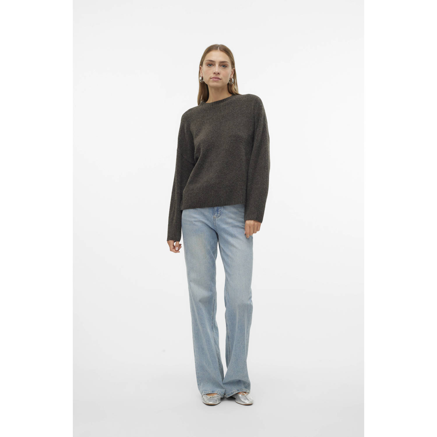 VERO MODA gebreide trui VMBOOM donkerbruin