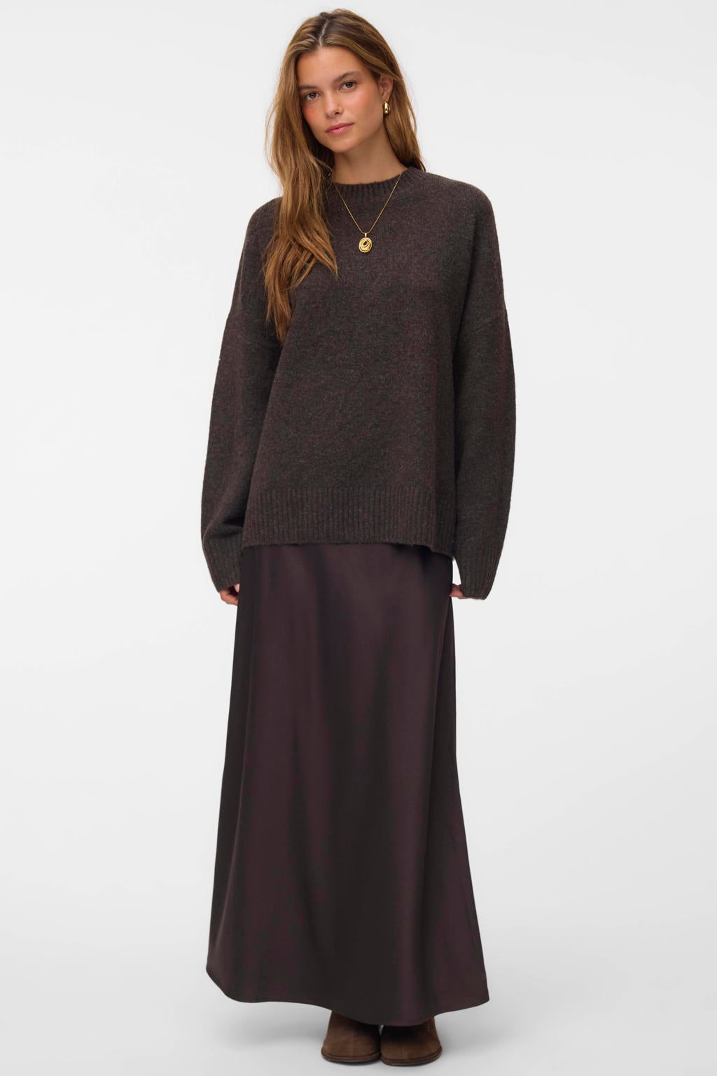 VERO MODA x Wehkamp gebreide trui VMBOOM donkerbruin