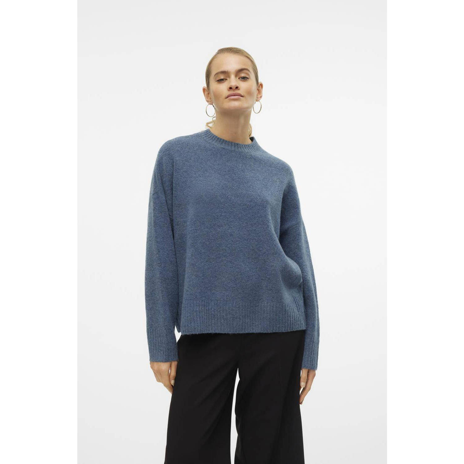 VERO MODA gebreide trui VMBOOM grijsblauw