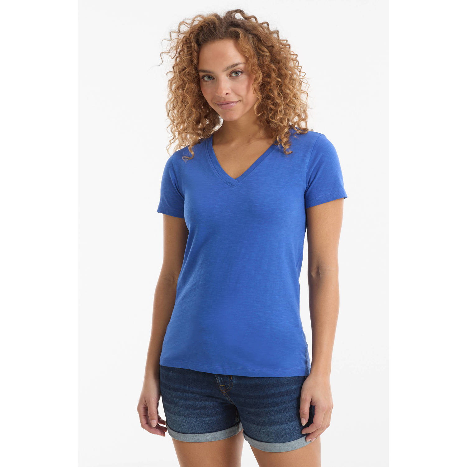 Anytime T-shirt met V-hals blauw