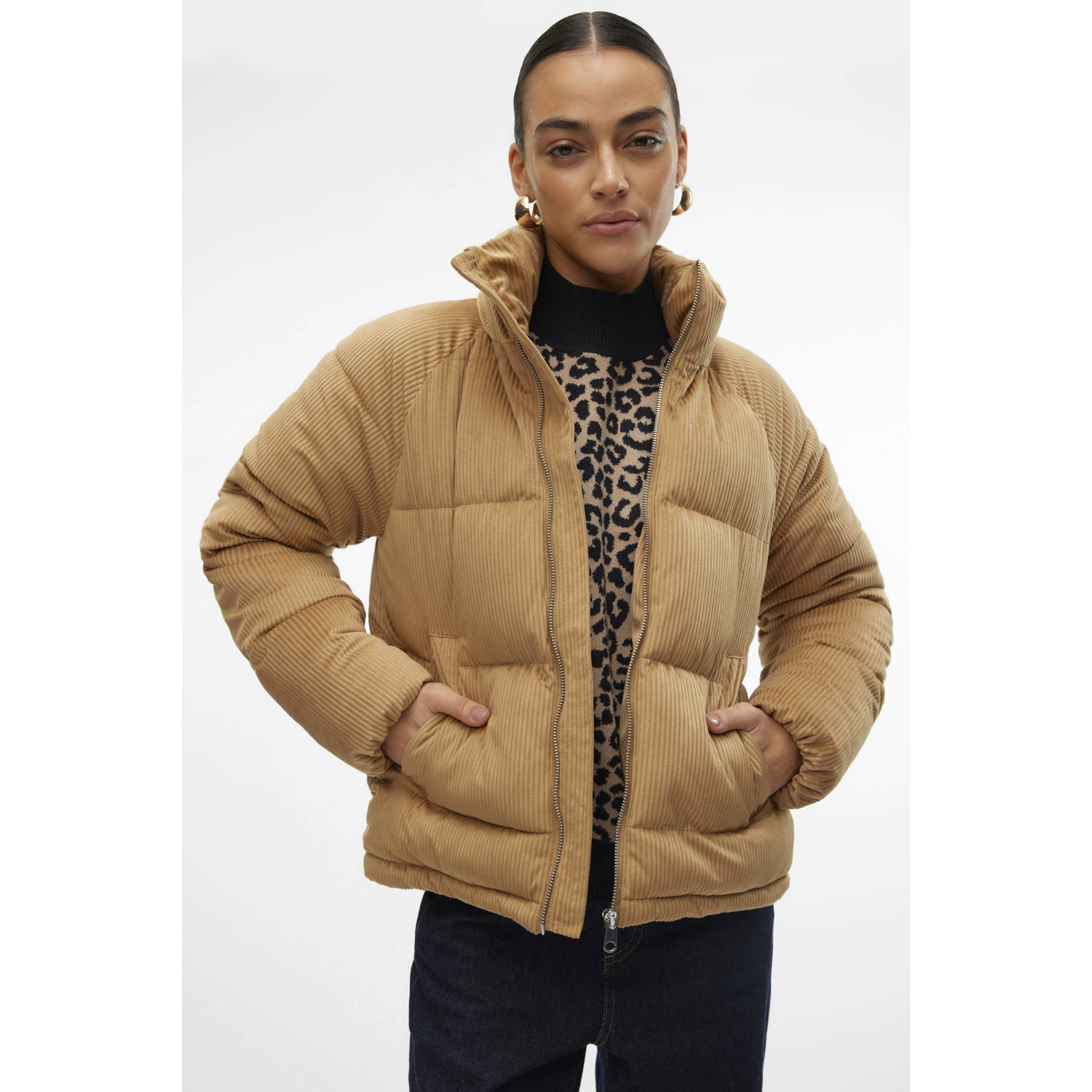 VERO MODA corduroy gewatteerde winterjas VMDEBBIESOFIA camel