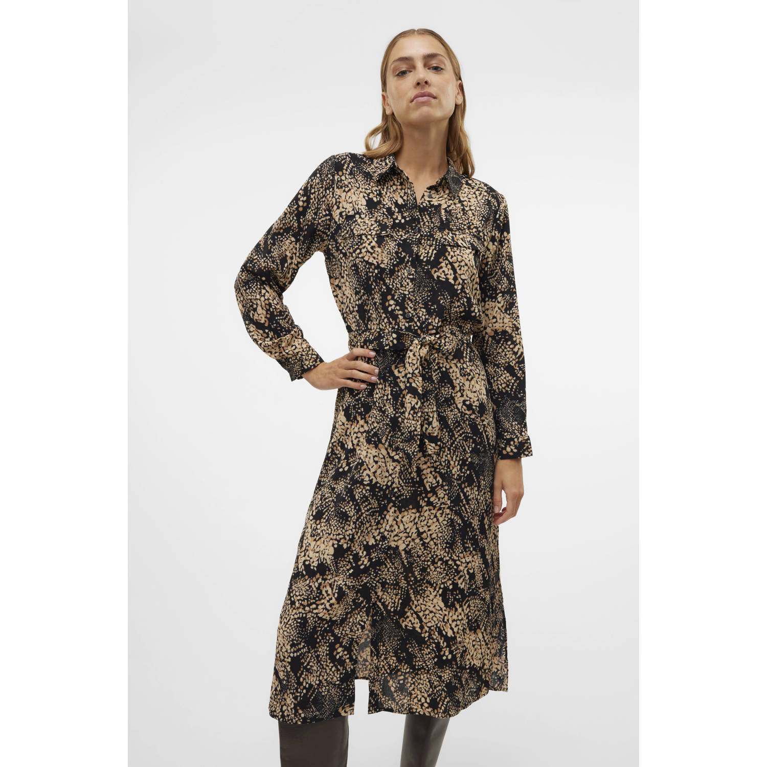 VERO MODA maxi blousejurk VMOFREYA met grafische print crème zwart