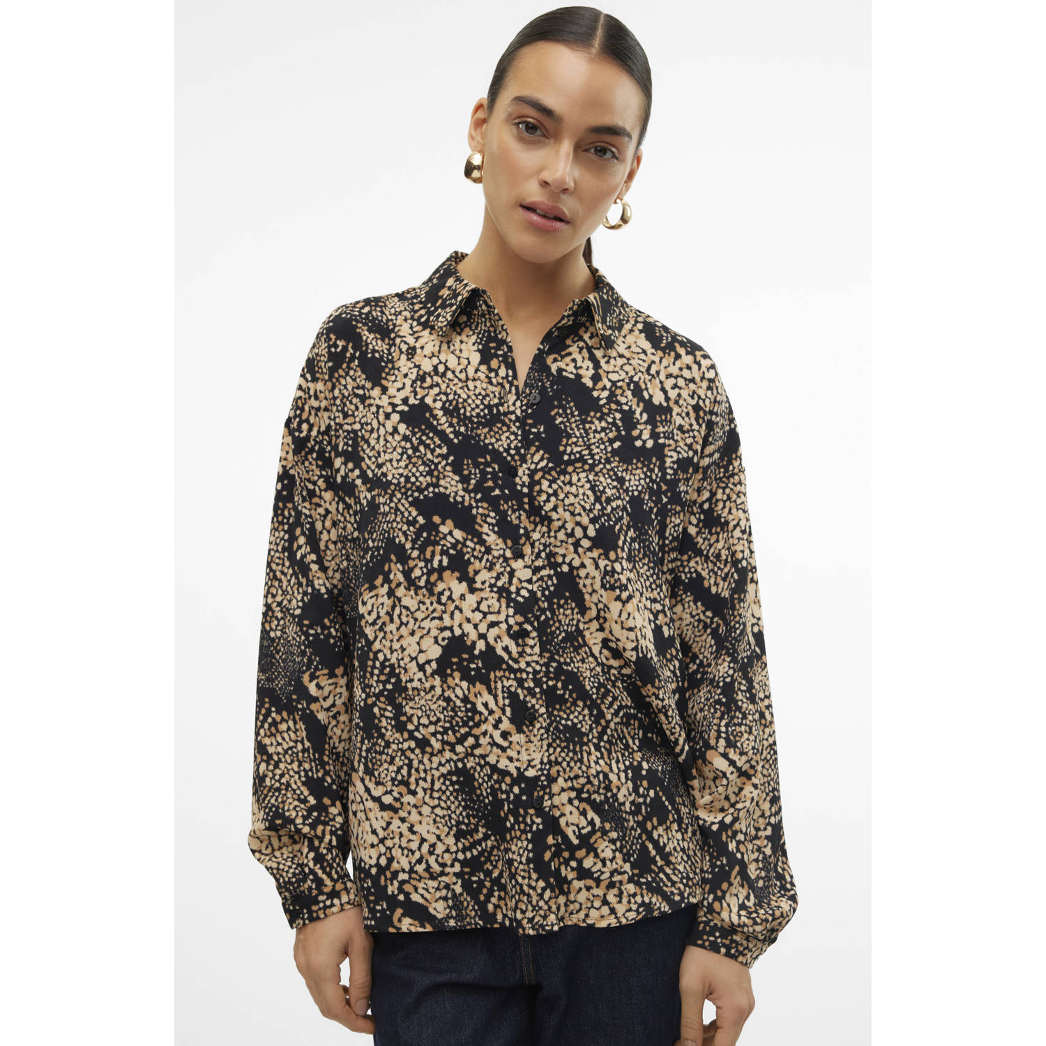 VERO MODA blouse VMOFREYA met grafische print crème zwart