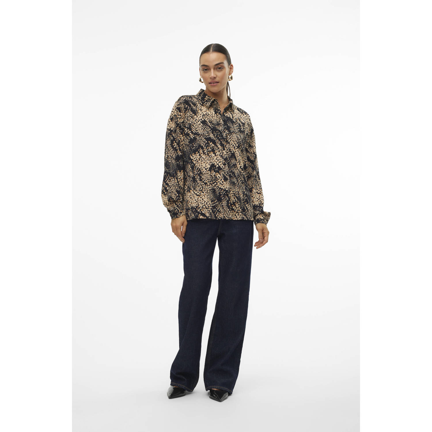 VERO MODA blouse VMOFREYA met grafische print crème zwart