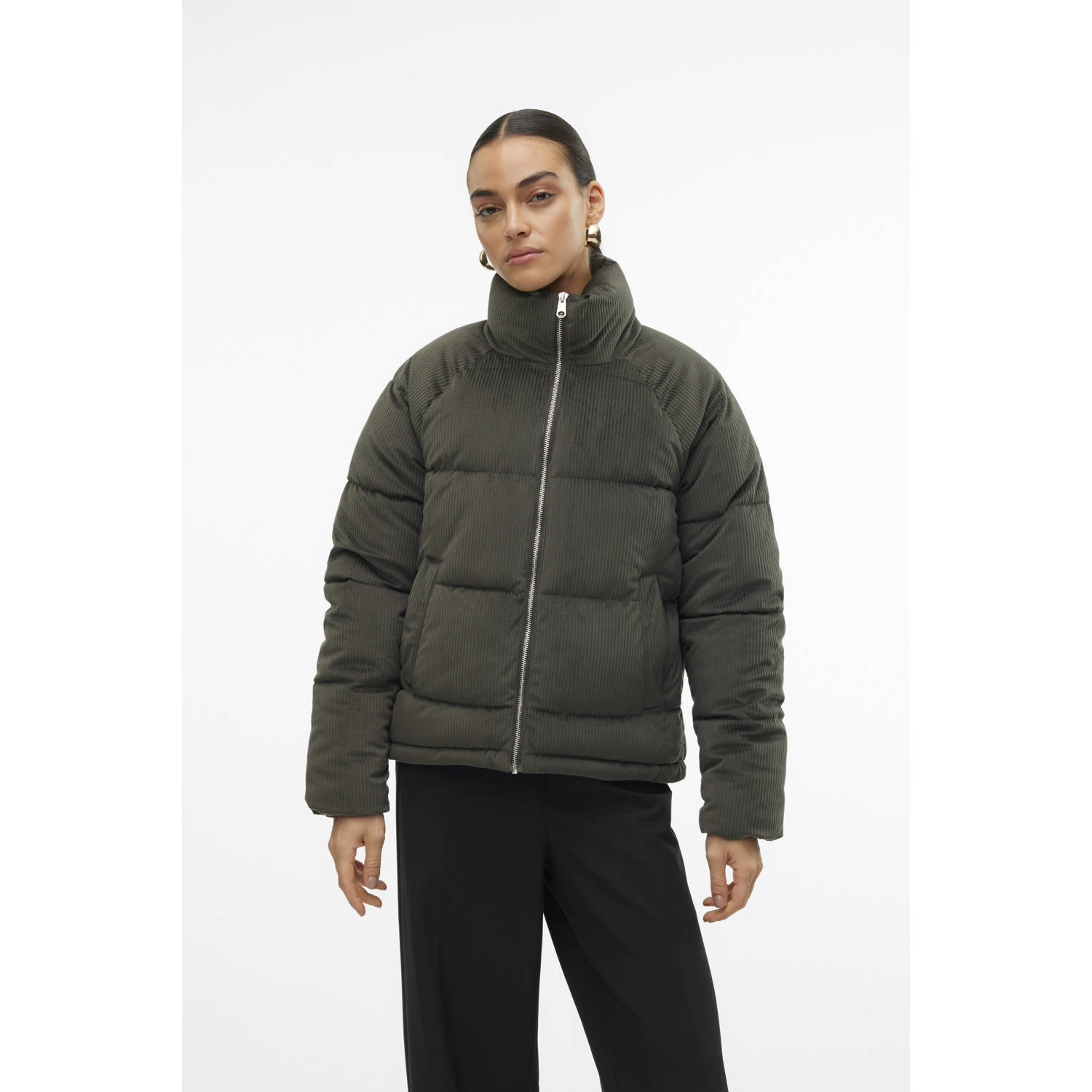 VERO MODA corduroy gewatteerde winterjas VMDEBBIESOFIA donkergroen