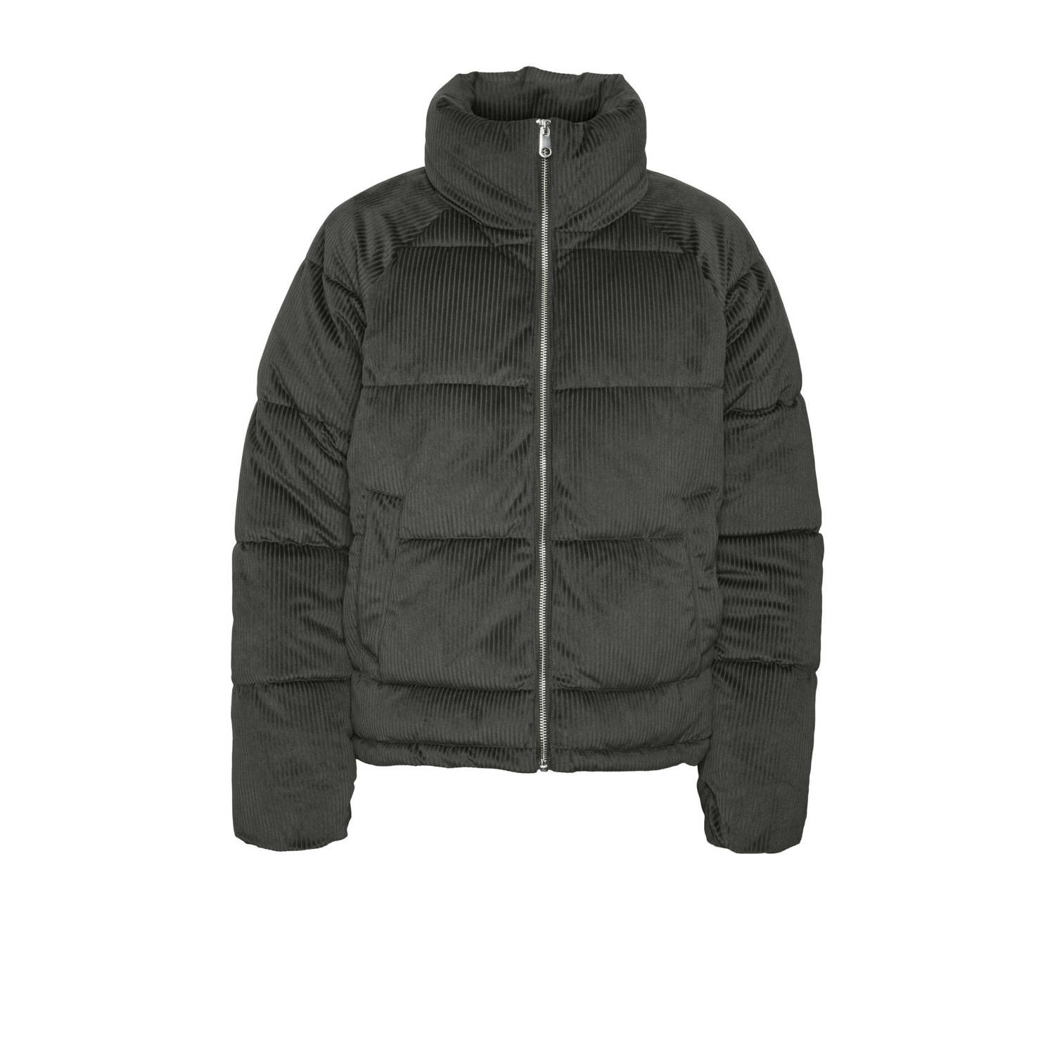 VERO MODA ribgebreide gewatteerde winterjas VMDEBBIESOFIA donkergroen