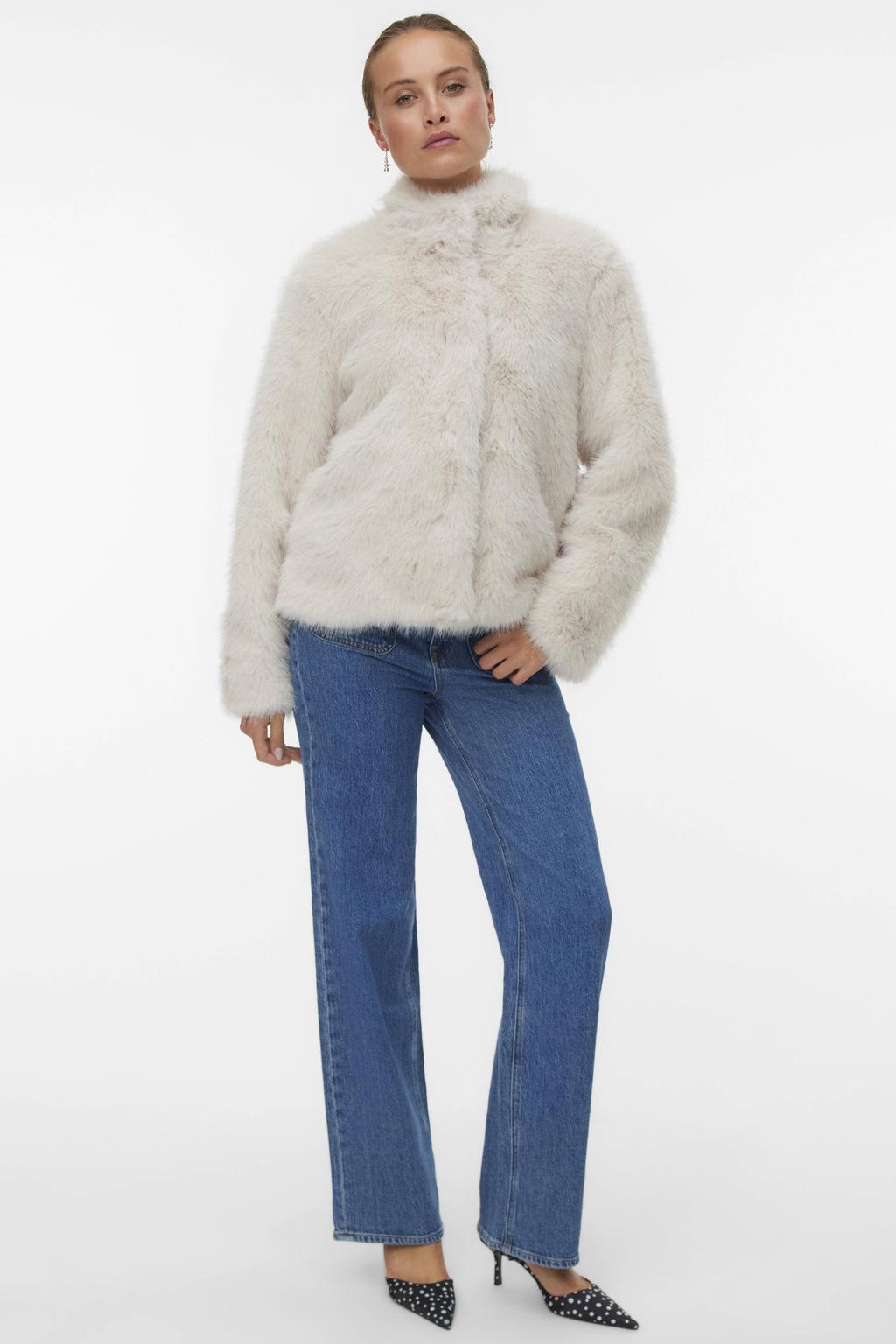 VERO MODA fake fur jas ecru