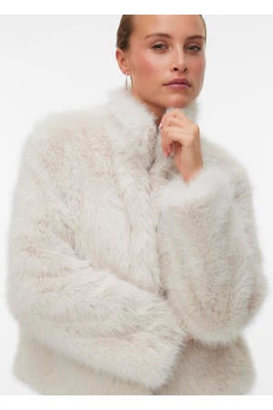 fake fur jas ecru