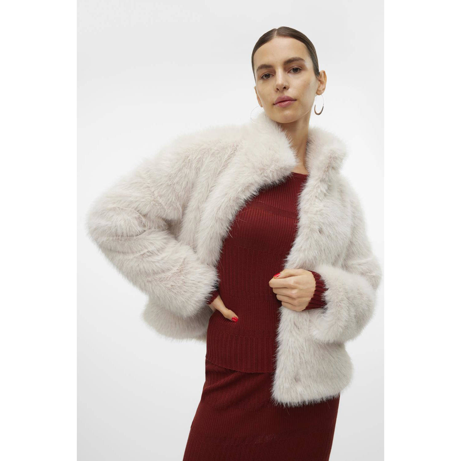 Vero Moda Regular fit jack van imitatiebont met opstaande kraag model 'MONROE'
