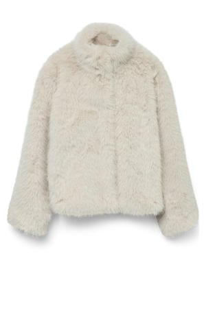 fake fur jas ecru