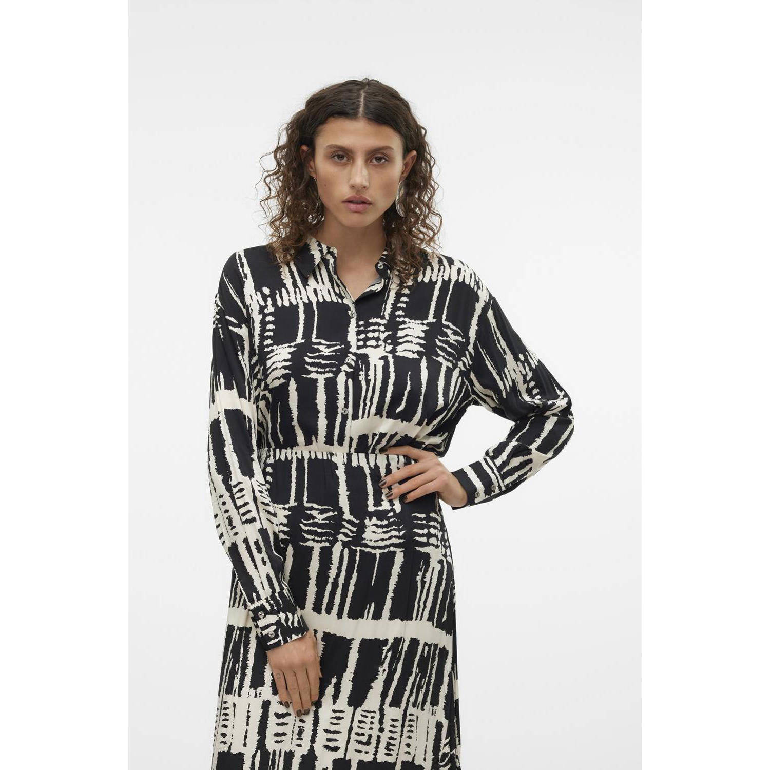 VERO MODA blouse VMCINDY met all over print zwart ecru