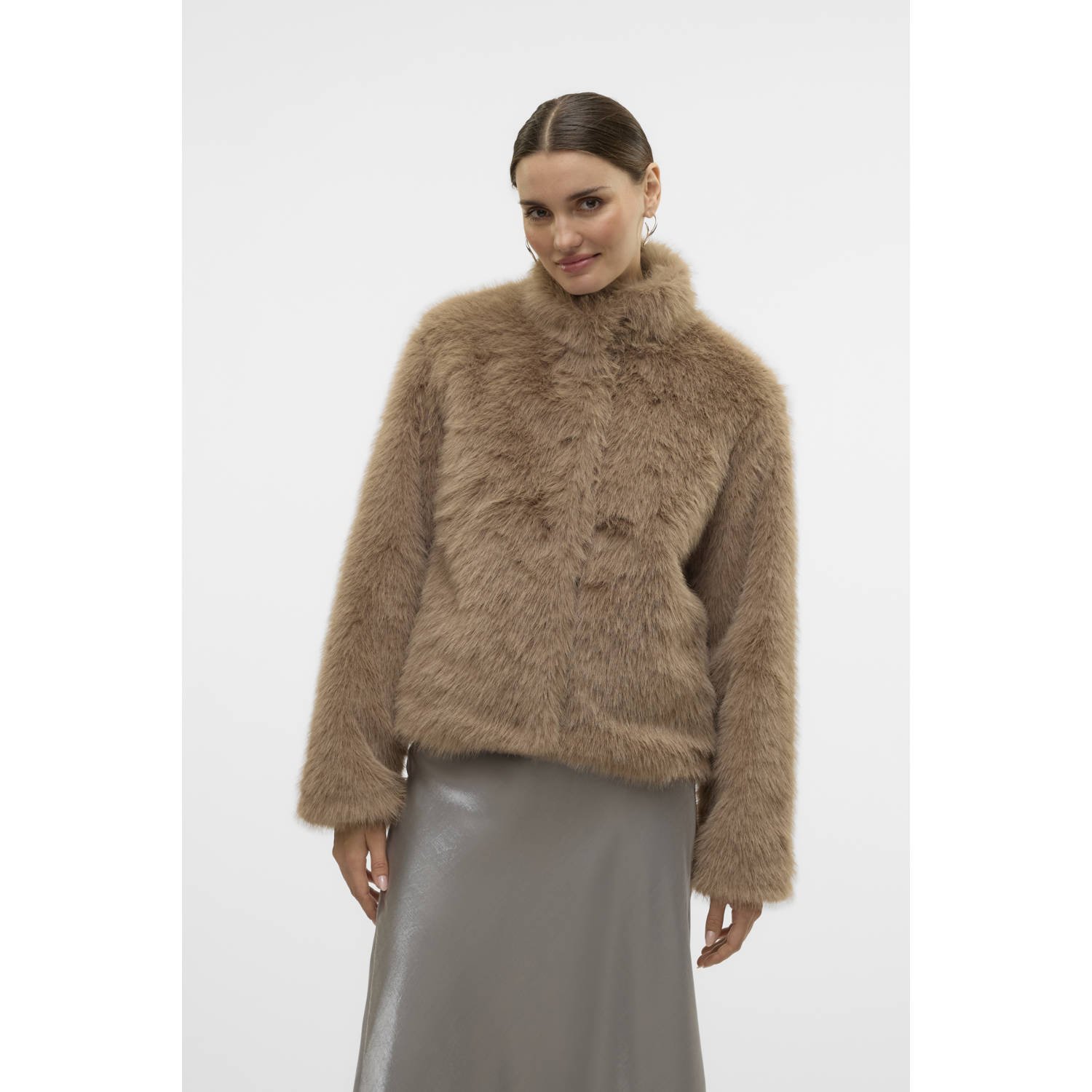 VERO MODA fake fur jas VMMONROE taupe