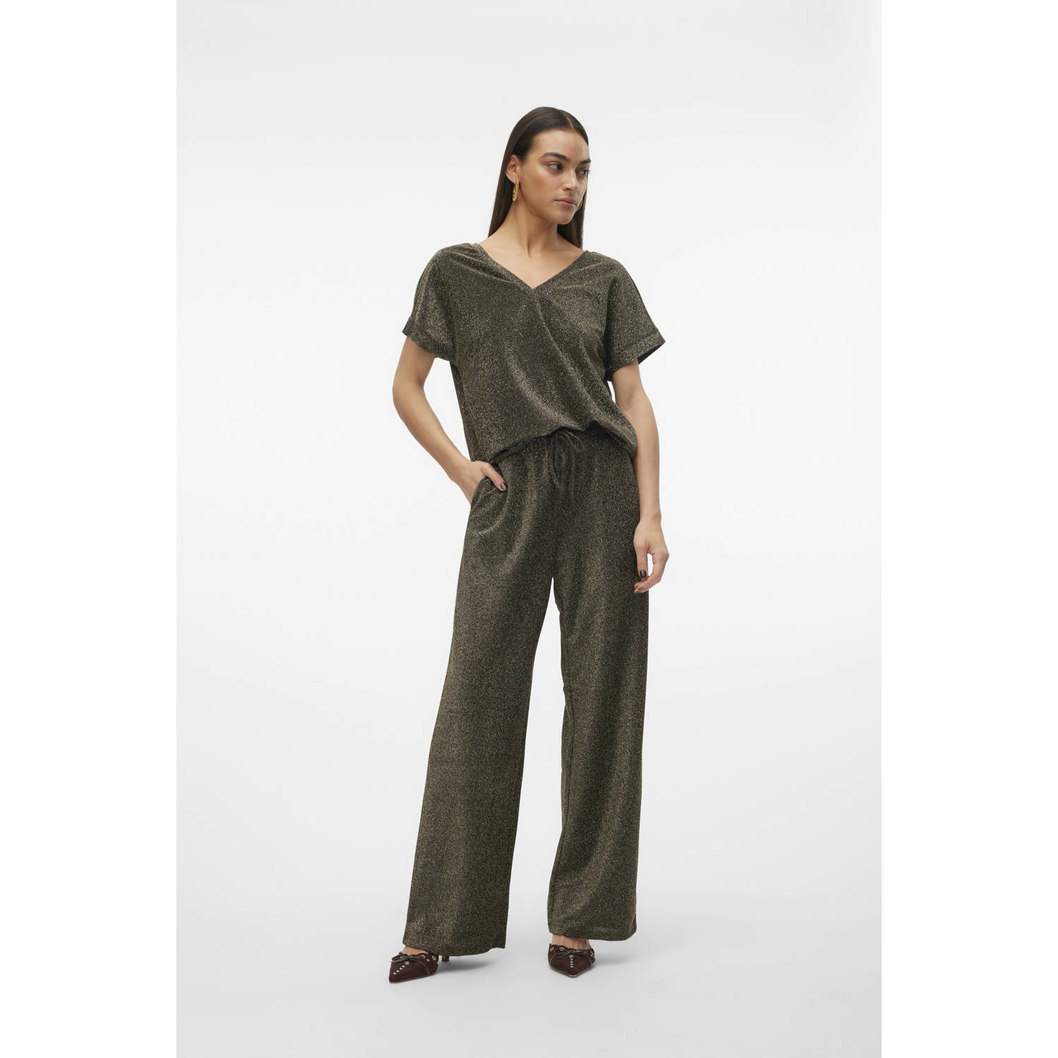 VERO MODA loose fit broek VMROXANNE goud zwart