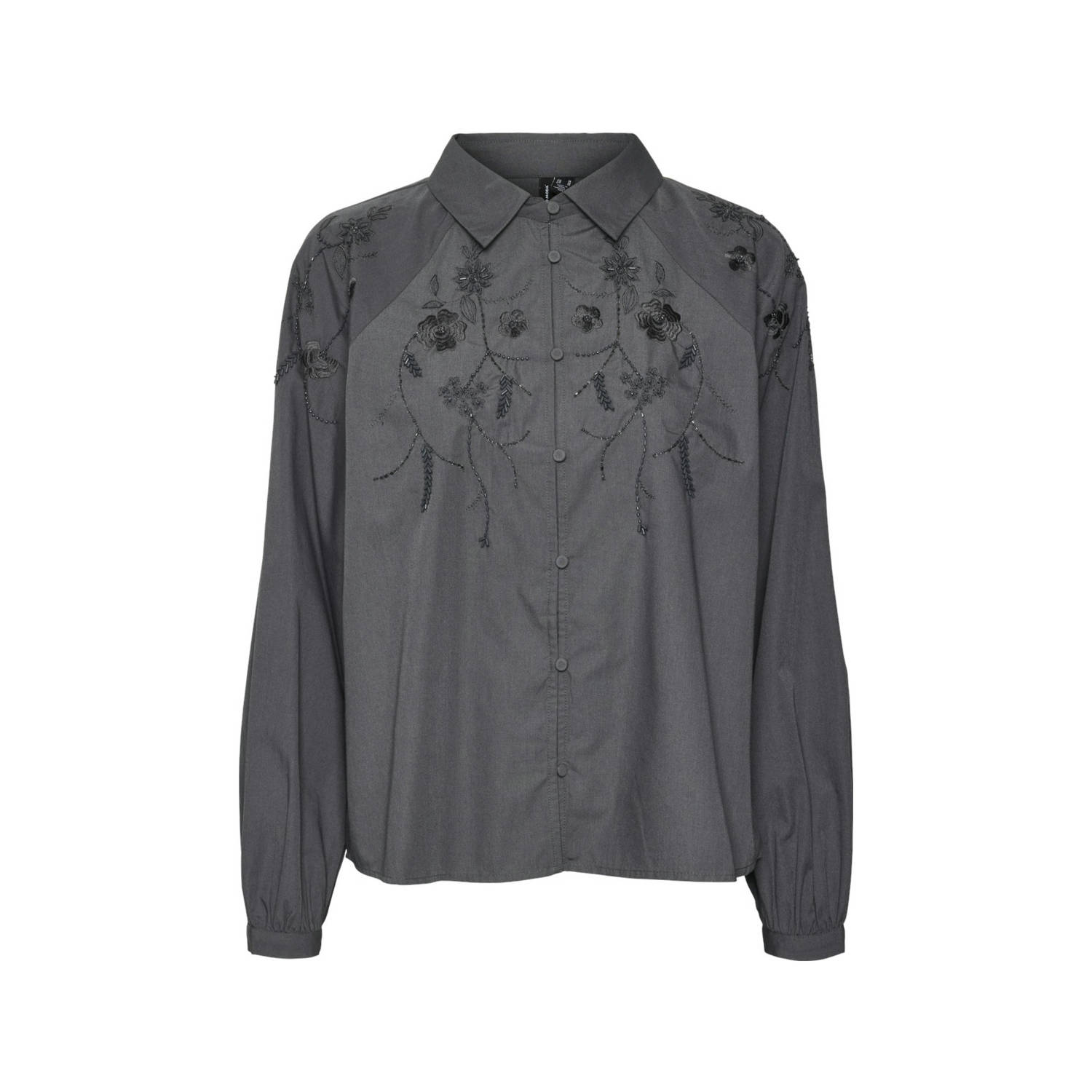 Vero Moda Geborduurde Shirt Asfalt Zwart Black Dames
