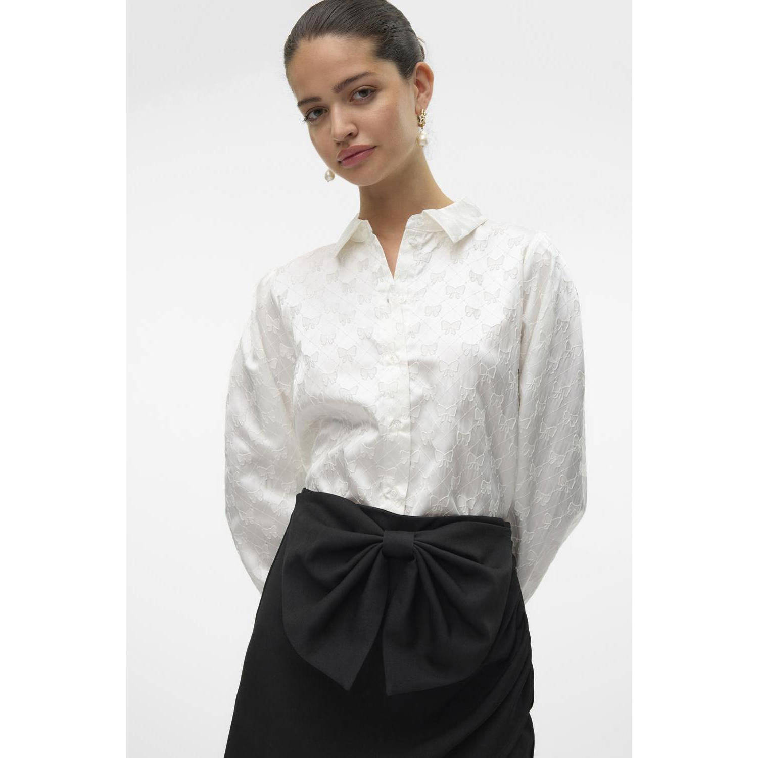 VERO MODA blouse VMVIGA met jacquard ecru
