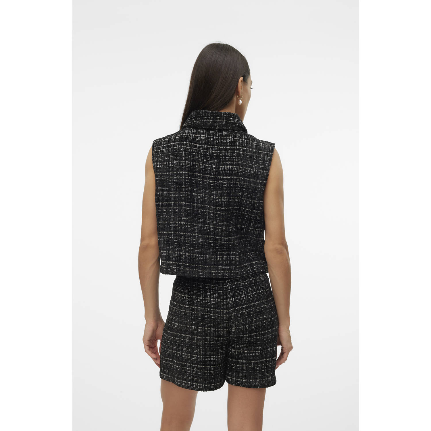 VERO MODA geruit tweed gilet VMCLEVER zwart