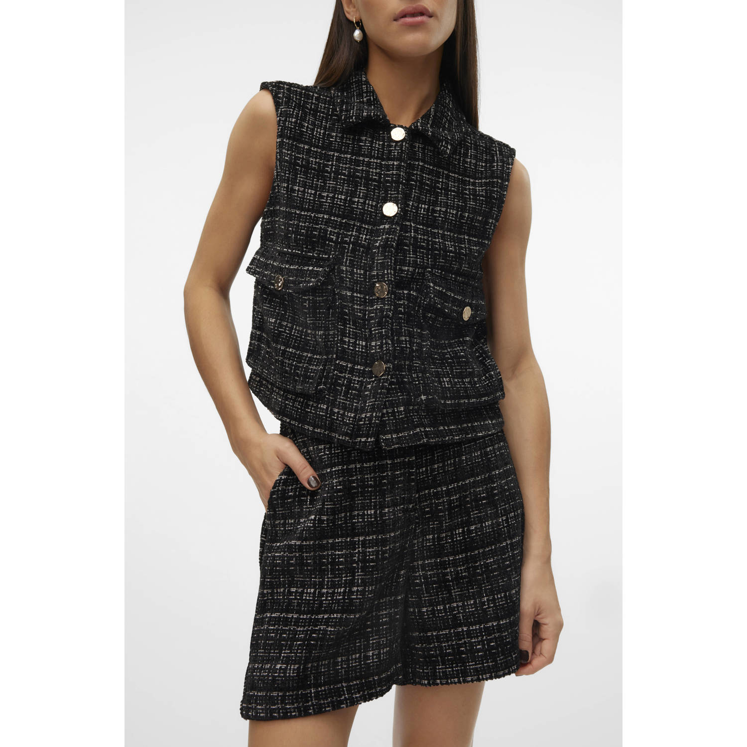 VERO MODA geruit tweed gilet VMCLEVER zwart