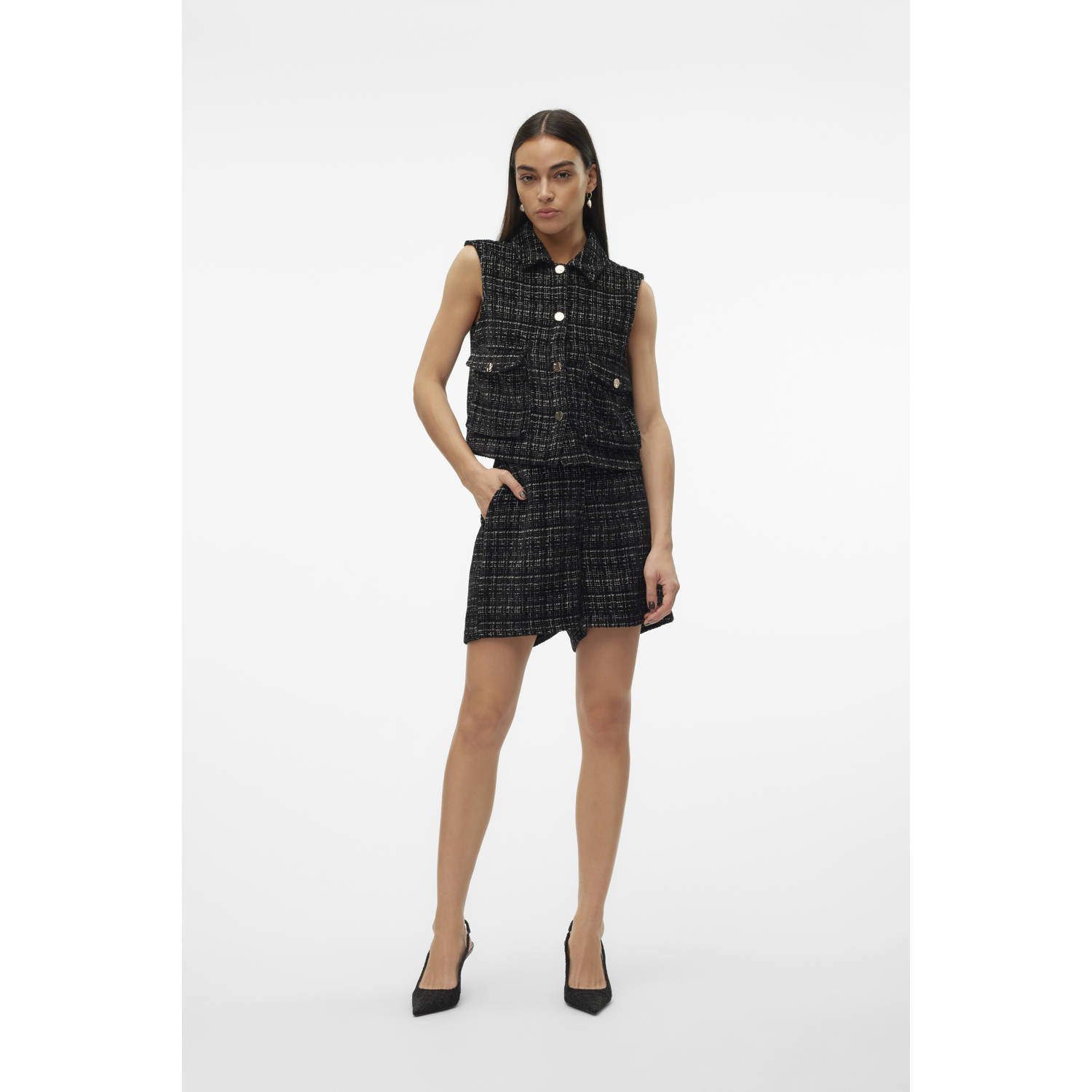 VERO MODA geruit tweed gilet VMCLEVER zwart