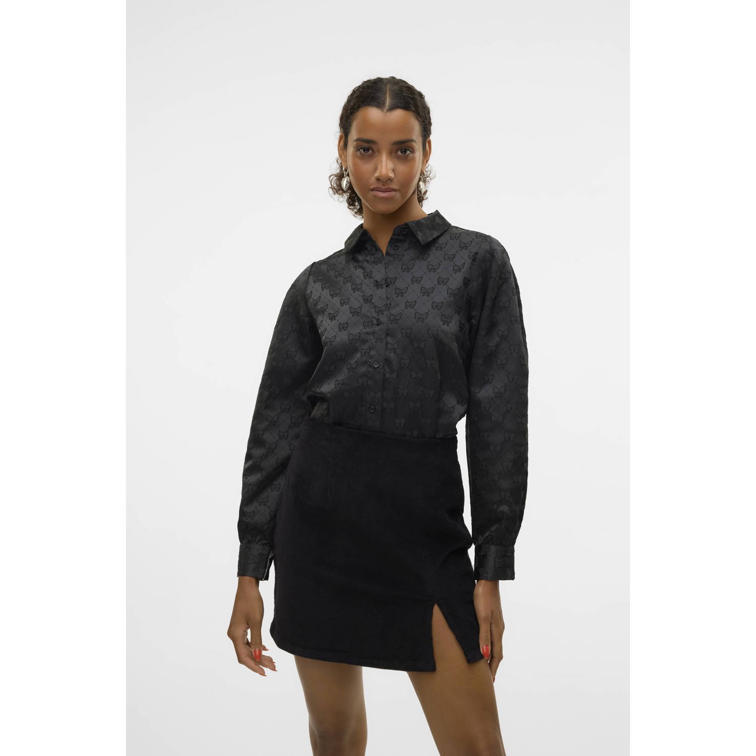 VERO MODA blouse VMVIGA met jacquard zwart