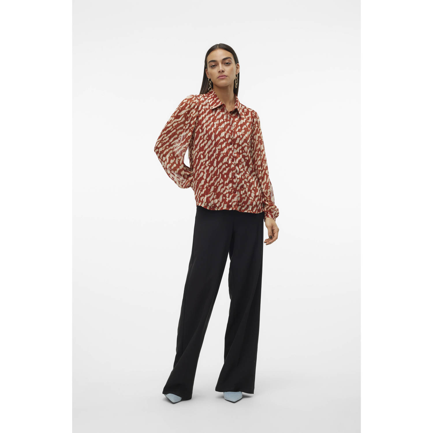 VERO MODA blouse VMRIE met all over print roodbruin