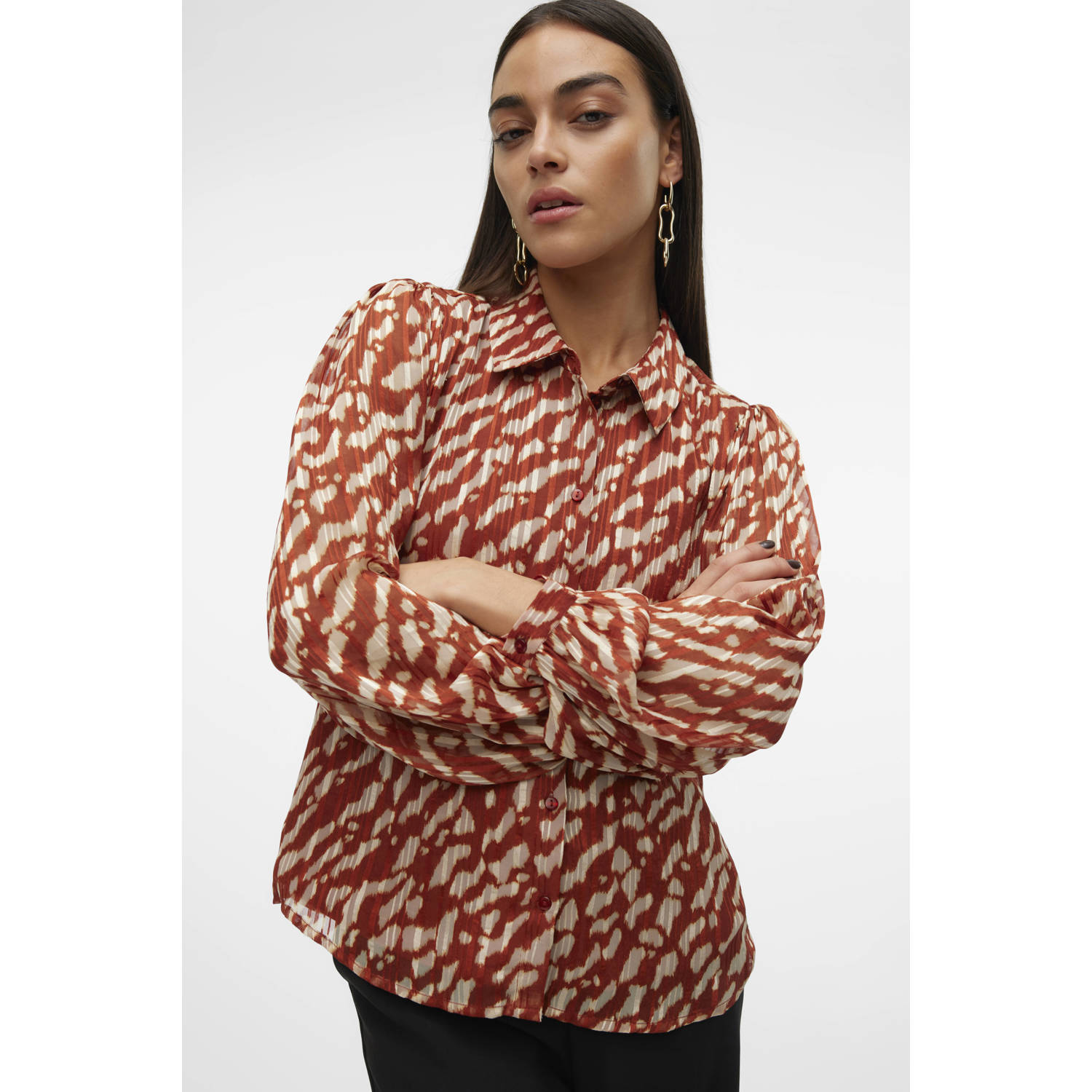 VERO MODA blouse VMRIE met all over print roodbruin