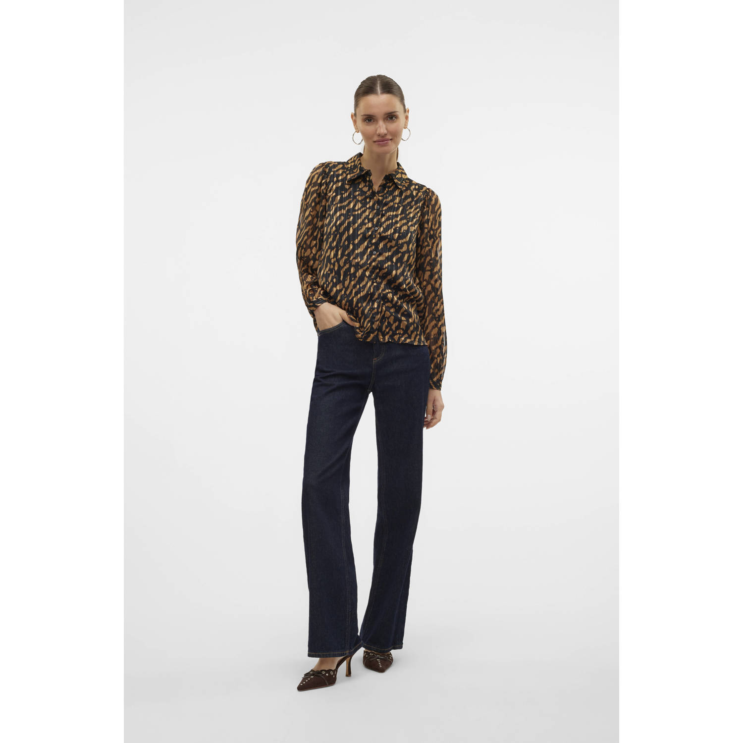 VERO MODA blouse VMRIE met all over print bruin zwart