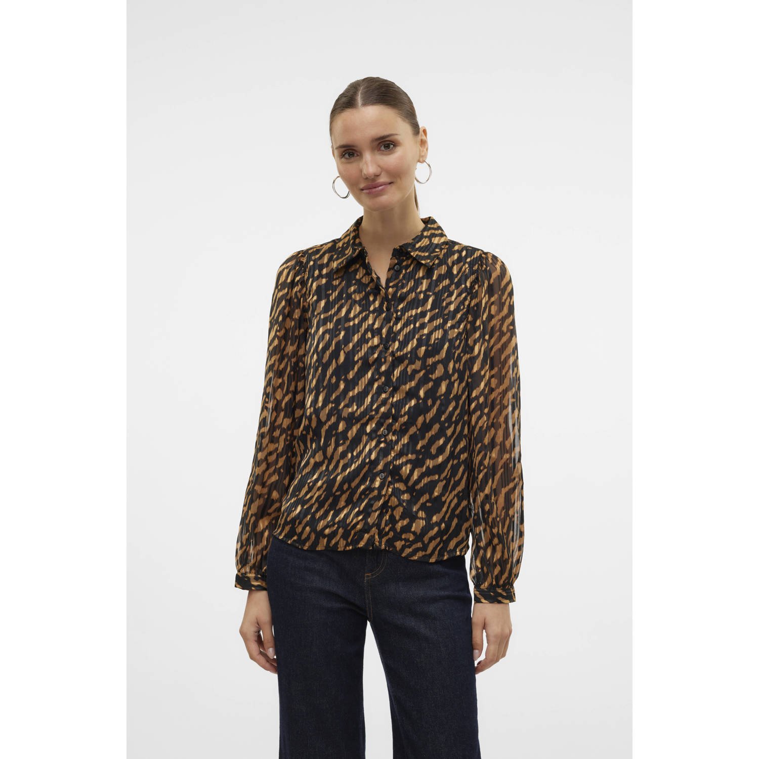 VERO MODA blouse VMRIE met all over print bruin zwart