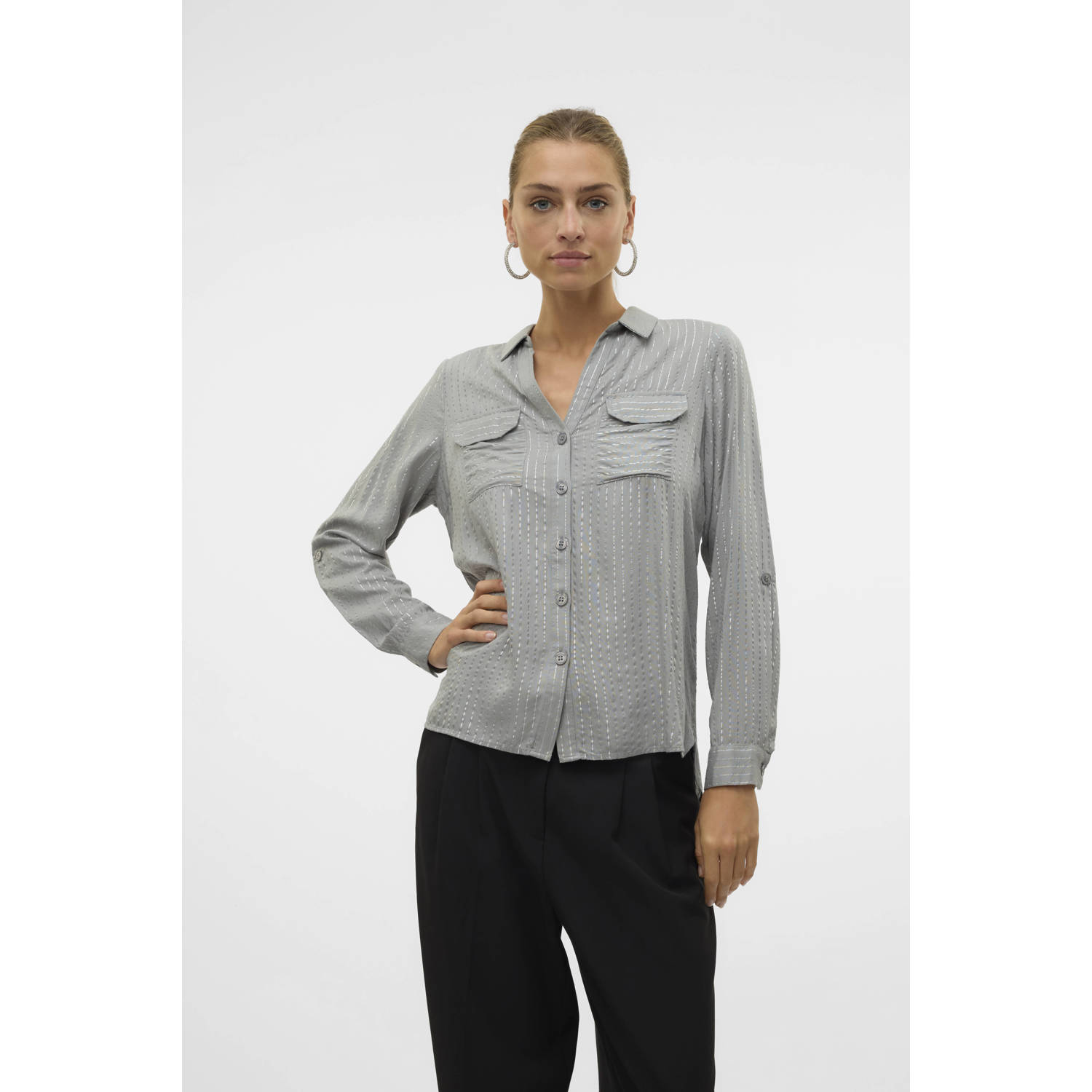 VERO MODA gestreepte blouse grijs